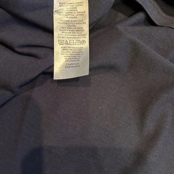 LOFT cotton tie back keyhole Navy Eyelet ruffled collar soft babydoll Blouse NWT - Picture 4 of 4